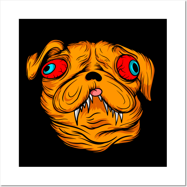 Crazy pug dog cartoon illustration Wall Art by SpaceWiz95